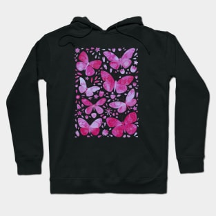 Magenta Hot Pink Watercolor Butterflies Hoodie